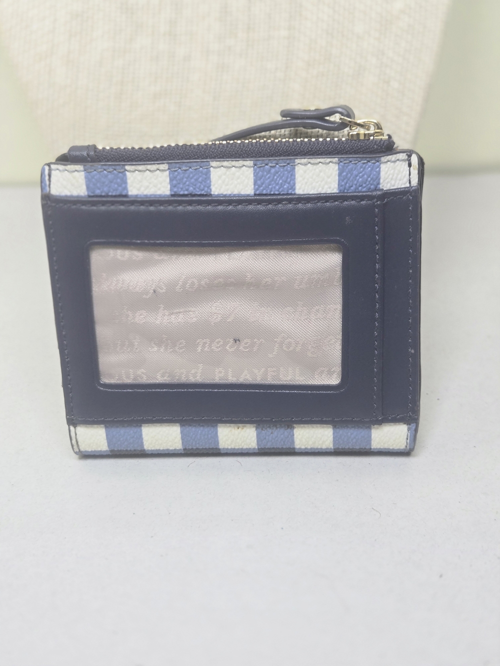 kate spade Blue and White Gingham Compact Card Wallet - Picture 3 of 5